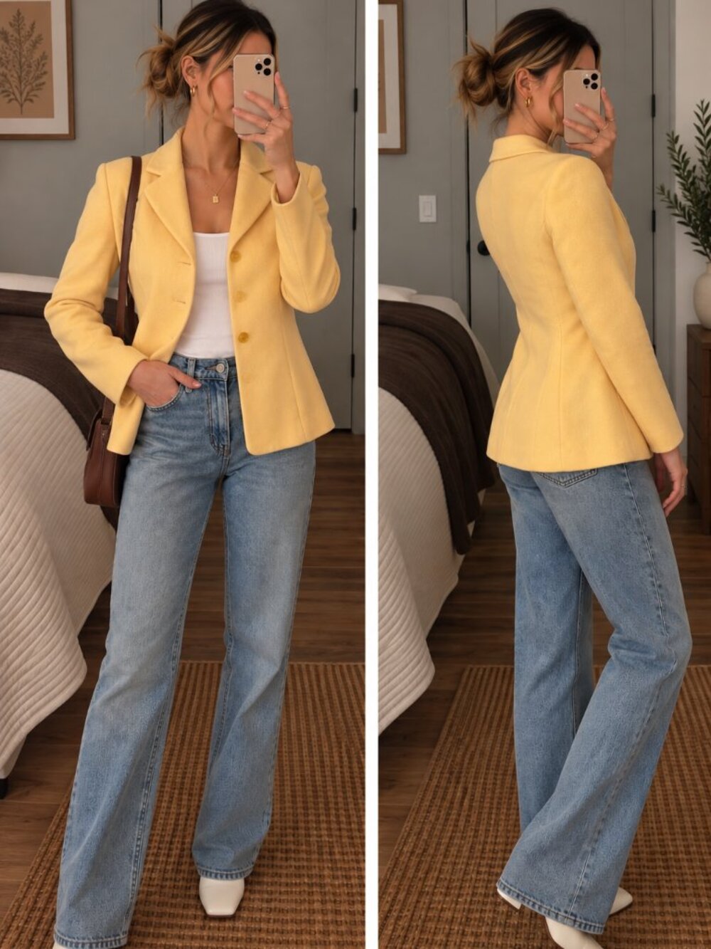 Vintage Yellow 100% Wool Blazer Womens 6 Woolmark Tailored Jacket